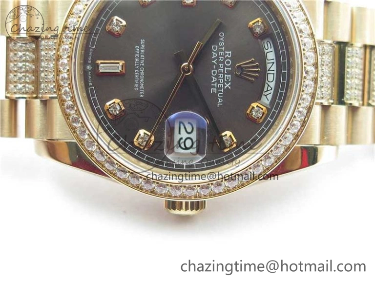 Day-Date 36mm 128235 RG Crystal BP Best Edition Gray Crystal Marker Dial on RG President Bracelet A2836