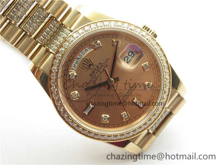 Day-Date 36mm 128235 RG Crystal BP Best Edition RG Crystal Marker Dial on RG President Bracelet A2836