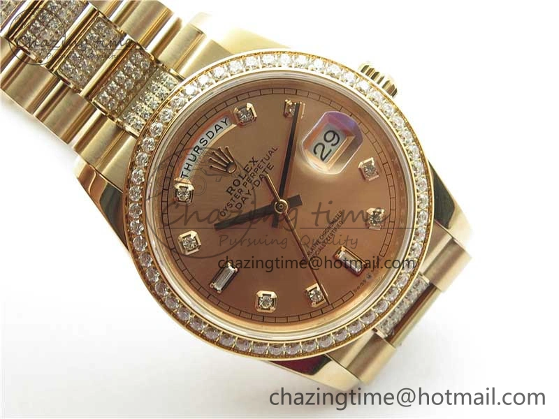 Day-Date 36mm 128235 RG Crystal BP Best Edition RG Crystal Marker Dial on RG President Bracelet A2836