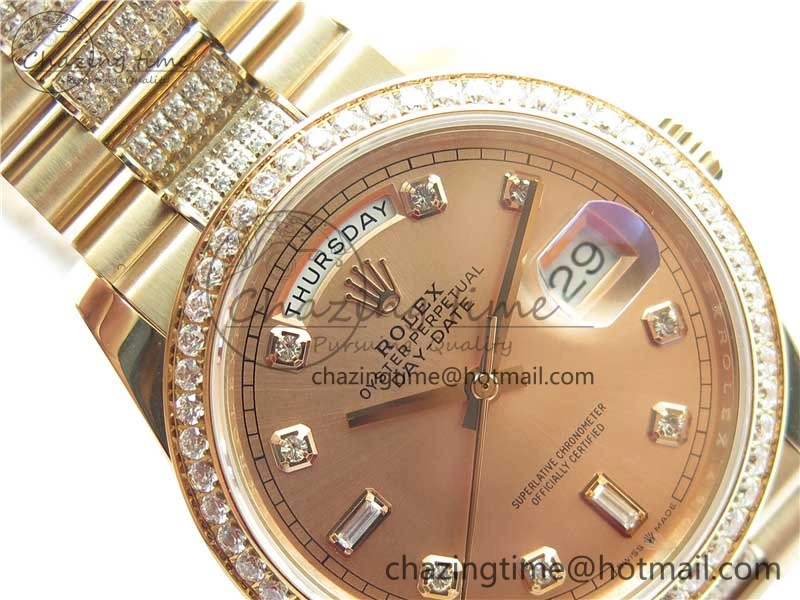 Day-Date 36mm 128235 RG Crystal BP Best Edition RG Crystal Marker Dial on RG President Bracelet A2836