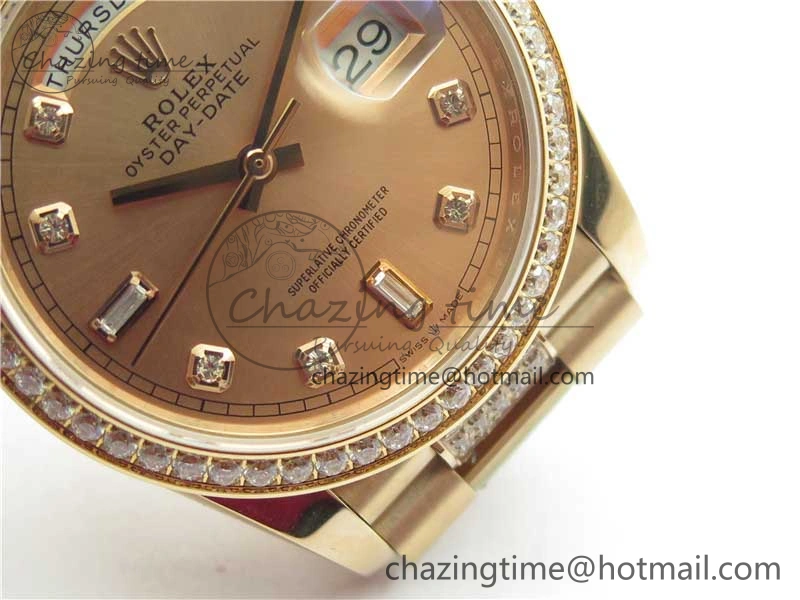 Day-Date 36mm 128235 RG Crystal BP Best Edition RG Crystal Marker Dial on RG President Bracelet A2836