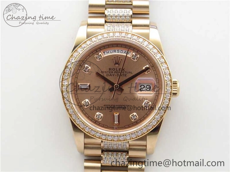 Day-Date 36mm 128235 RG Crystal BP Best Edition RG Crystal Marker Dial on RG President Bracelet A2836