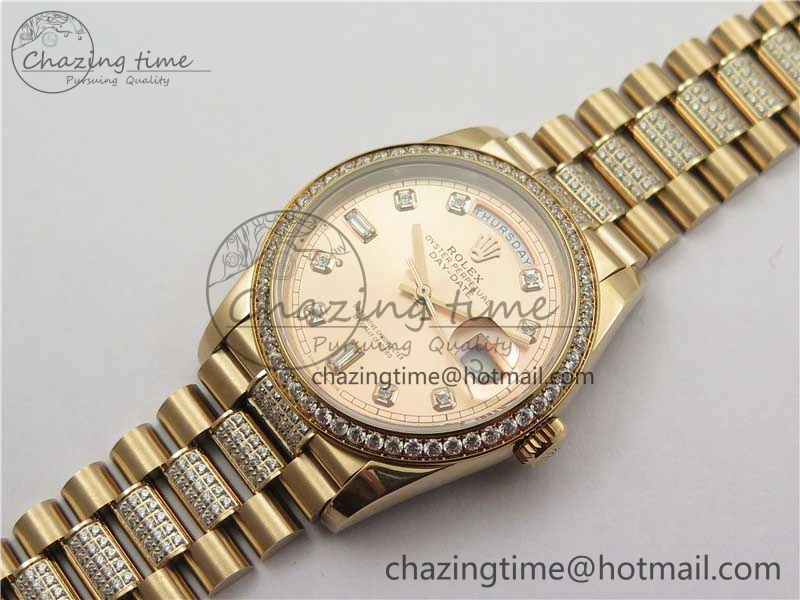 Day-Date 36mm 128235 RG Crystal BP Best Edition RG Crystal Marker Dial on RG President Bracelet A2836