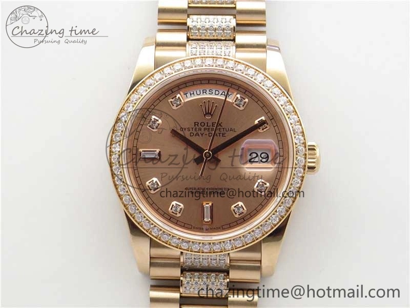 Day-Date 36mm 128235 RG Crystal BP Best Edition RG Crystal Marker Dial on RG President Bracelet A2836