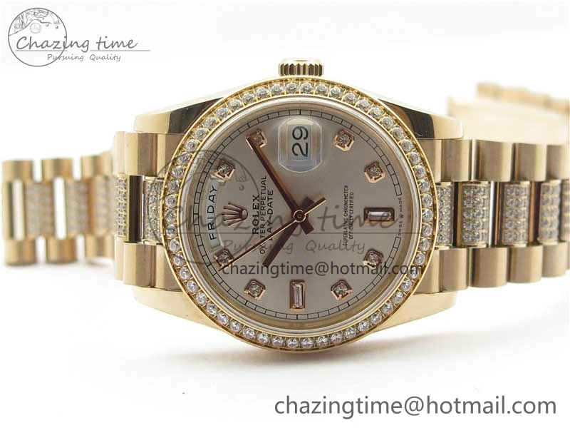 Day-Date 36mm 128235 RG Crystal BP Best Edition Silver Crystal Marker Dial on RG President Bracelet A2836