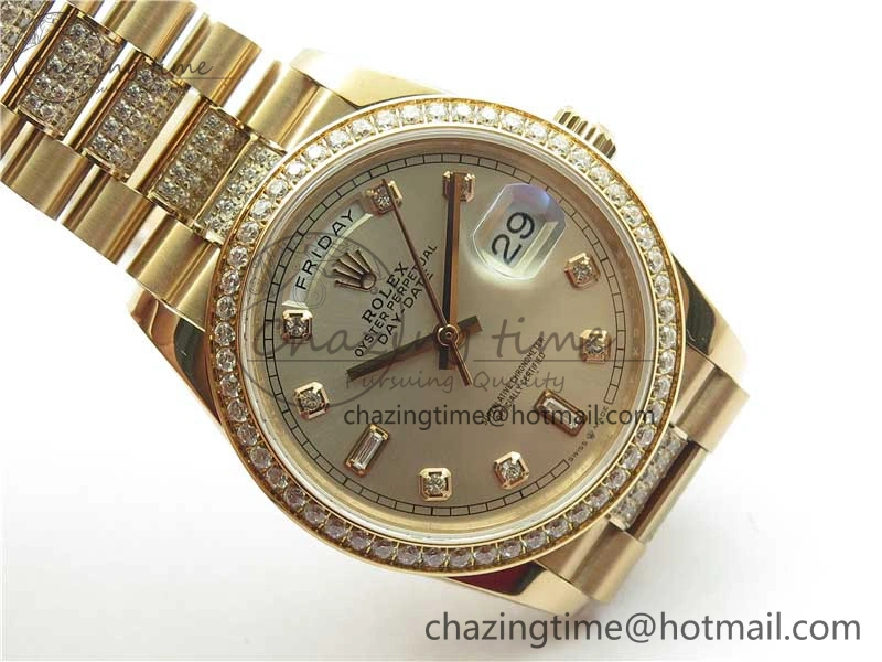 Day-Date 36mm 128235 RG Crystal BP Best Edition Silver Crystal Marker Dial on RG President Bracelet A2836