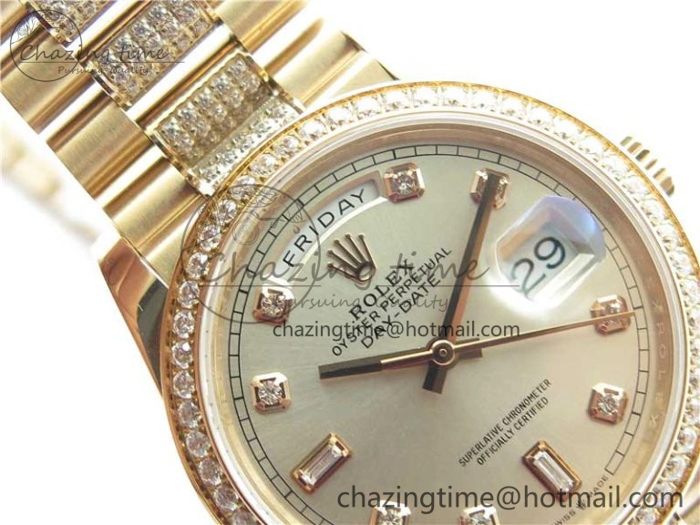 Day-Date 36mm 128235 RG Crystal BP Best Edition Silver Crystal Marker Dial on RG President Bracelet A2836