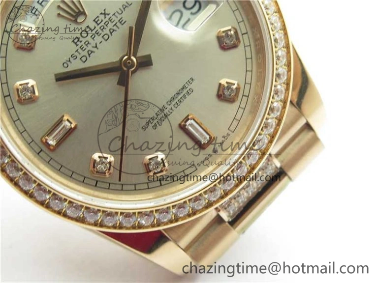 Day-Date 36mm 128235 RG Crystal BP Best Edition Silver Crystal Marker Dial on RG President Bracelet A2836