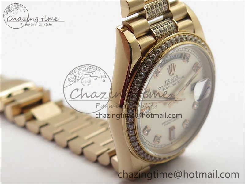 Day-Date 36mm 128235 RG Crystal BP Best Edition Silver Crystal Marker Dial on RG President Bracelet A2836