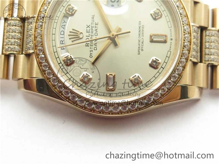 Day-Date 36mm 128235 RG Crystal BP Best Edition Silver Crystal Marker Dial on RG President Bracelet A2836