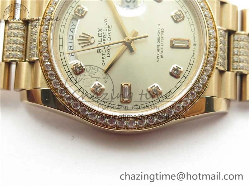 Day-Date 36mm 128235 RG Crystal BP Best Edition Silver Crystal Marker Dial on RG President Bracelet A2836