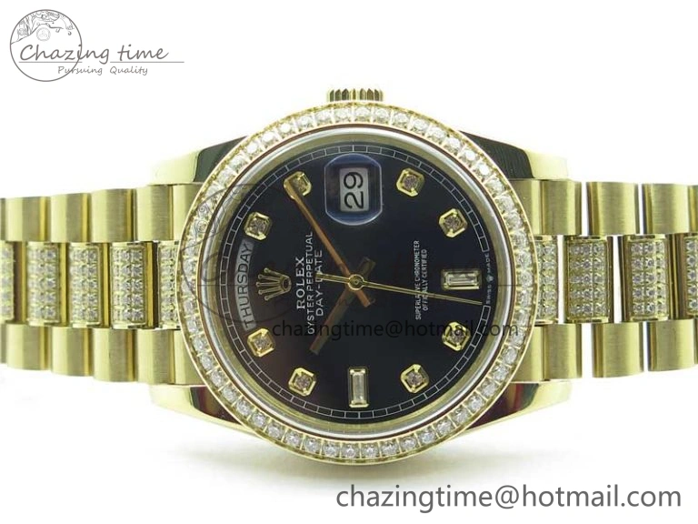 Day-Date 36mm 128235 YG Crystal BP Best Edition Black Crystal Marker Dial on YG President Bracelet A2836