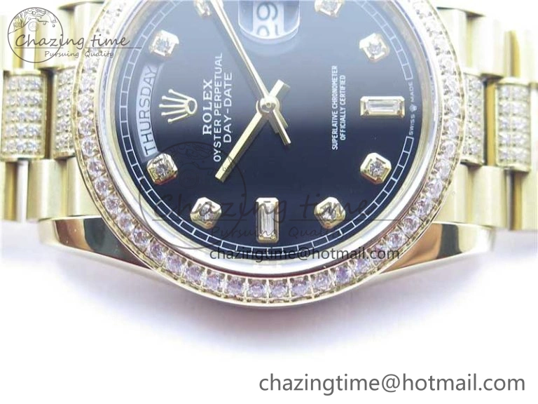 Day-Date 36mm 128235 YG Crystal BP Best Edition Black Crystal Marker Dial on YG President Bracelet A2836