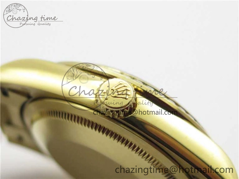 Day-Date 36mm 128235 YG Crystal BP Best Edition Gray MOP Crystal Marker Dial on YG President Bracelet A2836