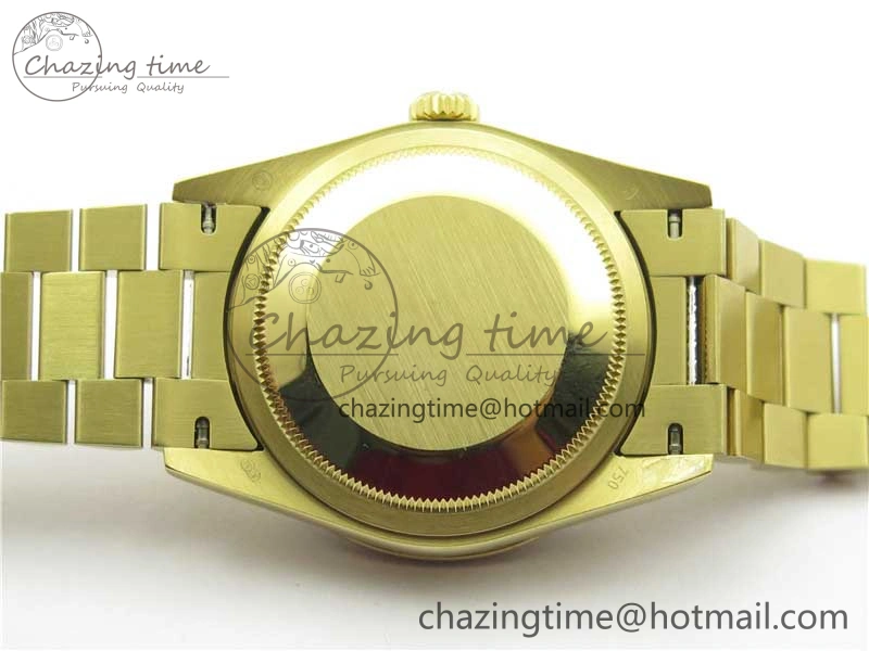 Day-Date 36mm 128235 YG Crystal BP Best Edition Gray MOP Crystal Marker Dial on YG President Bracelet A2836