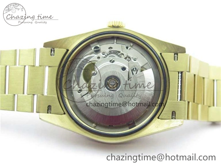 Day-Date 36mm 128235 YG Crystal BP Best Edition Gray MOP Crystal Marker Dial on YG President Bracelet A2836