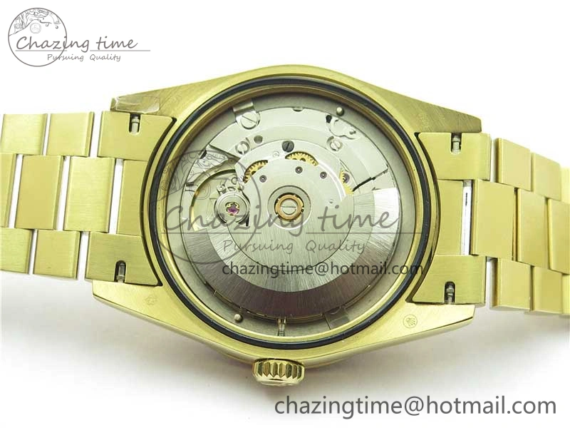 Day-Date 36mm 128235 YG Crystal BP Best Edition Gray MOP Crystal Marker Dial on YG President Bracelet A2836