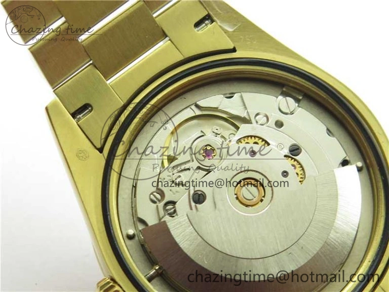 Day-Date 36mm 128235 YG Crystal BP Best Edition Gray MOP Crystal Marker Dial on YG President Bracelet A2836