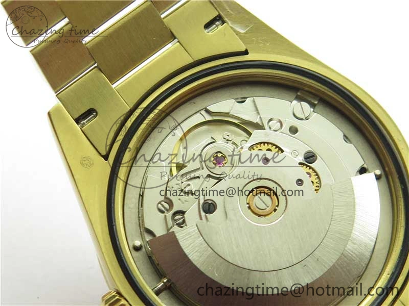 Day-Date 36mm 128235 YG Crystal BP Best Edition Gray MOP Crystal Marker Dial on YG President Bracelet A2836