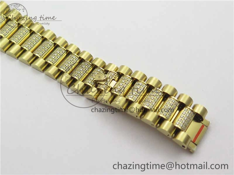 Day-Date 36mm 128235 YG Crystal BP Best Edition Green Crystal Marker Dial on YG President Bracelet A2836