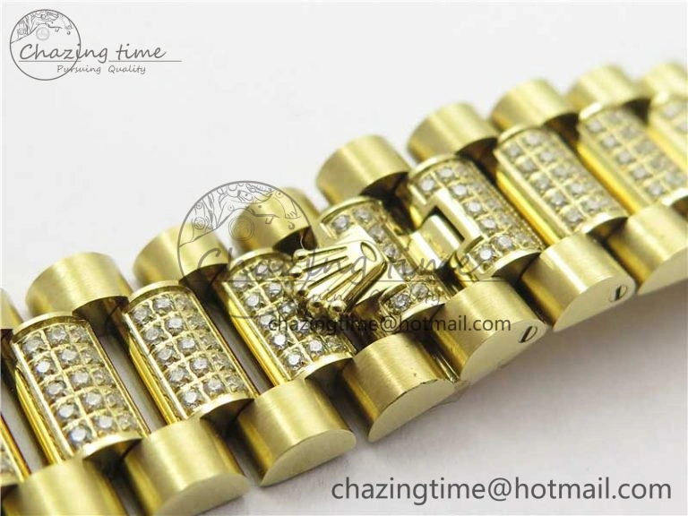 Day-Date 36mm 128235 YG Crystal BP Best Edition Green Crystal Marker Dial on YG President Bracelet A2836