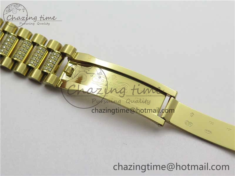 Day-Date 36mm 128235 YG Crystal BP Best Edition Green Crystal Marker Dial on YG President Bracelet A2836