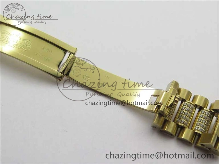 Day-Date 36mm 128235 YG Crystal BP Best Edition Green Crystal Marker Dial on YG President Bracelet A2836