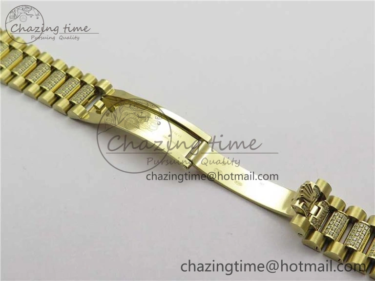 Day-Date 36mm 128235 YG Crystal BP Best Edition Green Crystal Marker Dial on YG President Bracelet A2836