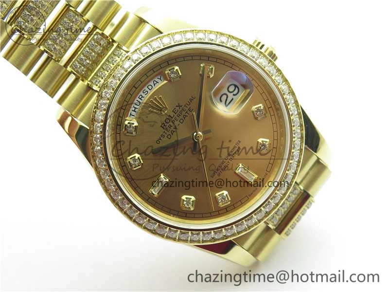 Day-Date 36mm 128235 YG Crystal BP Best Edition YG Crystal Marker Dial on YG President Bracelet A2836