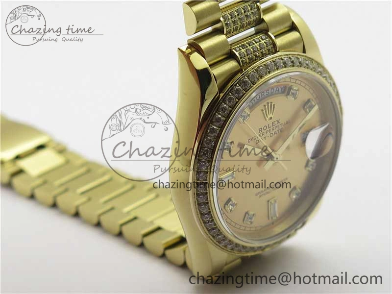 Day-Date 36mm 128235 YG Crystal BP Best Edition YG Crystal Marker Dial on YG President Bracelet A2836