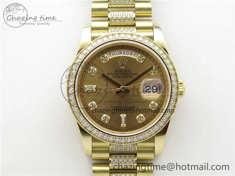 Day-Date 36mm 128235 YG Crystal BP Best Edition YG Crystal Marker Dial on YG President Bracelet A2836