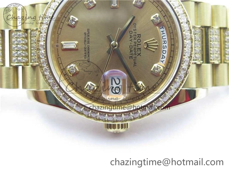 Day-Date 36mm 128235 YG Crystal BP Best Edition YG Crystal Marker Dial on YG President Bracelet A2836