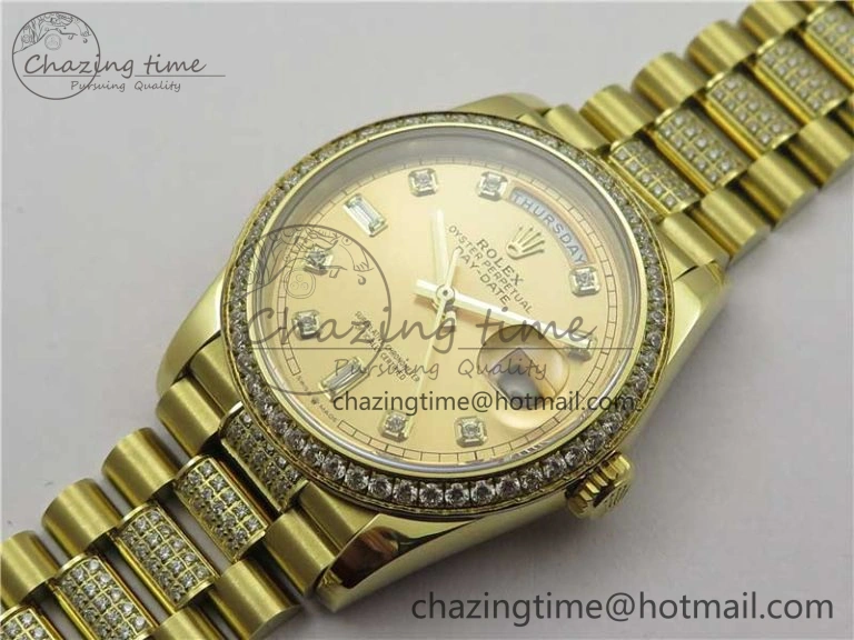 Day-Date 36mm 128235 YG Crystal BP Best Edition YG Crystal Marker Dial on YG President Bracelet A2836