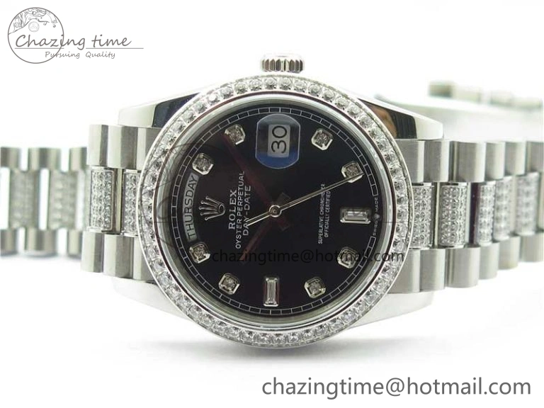 Day-Date 36mm 128239 SS Crystal BP Best Edition Black Crystal Marker Dial on SS President Bracelet A2836