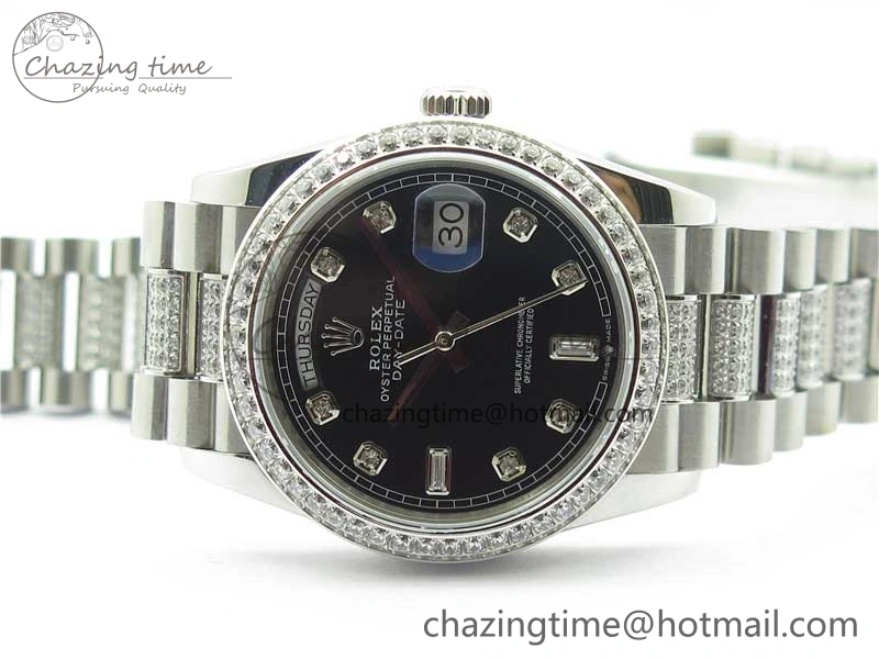 Day-Date 36mm 128239 SS Crystal BP Best Edition Black Crystal Marker Dial on SS President Bracelet A2836