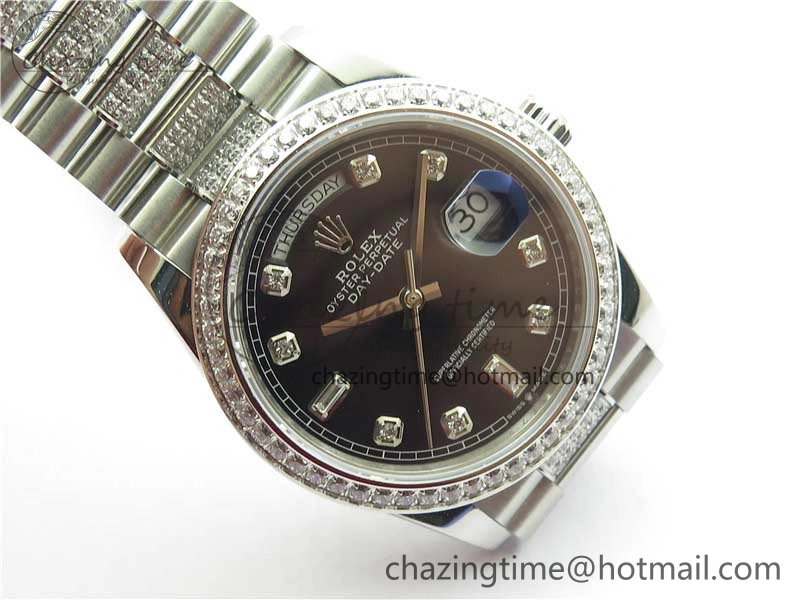 Day-Date 36mm 128239 SS Crystal BP Best Edition Black Crystal Marker Dial on SS President Bracelet A2836