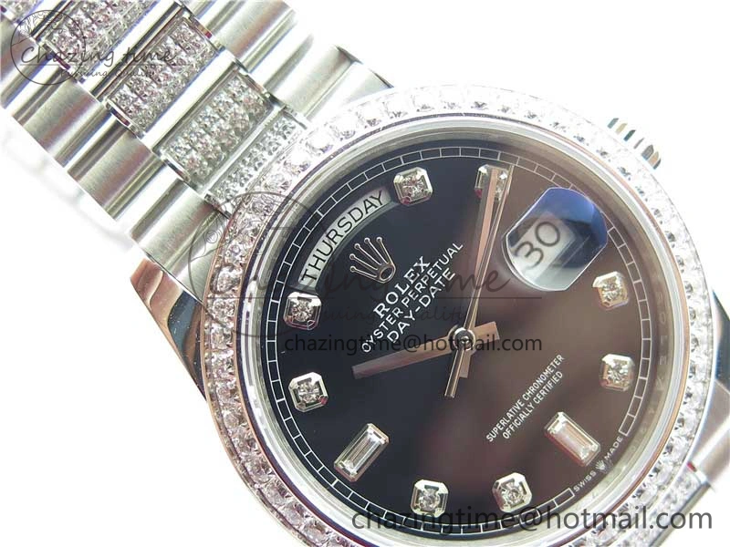 Day-Date 36mm 128239 SS Crystal BP Best Edition Black Crystal Marker Dial on SS President Bracelet A2836