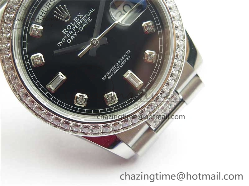 Day-Date 36mm 128239 SS Crystal BP Best Edition Black Crystal Marker Dial on SS President Bracelet A2836