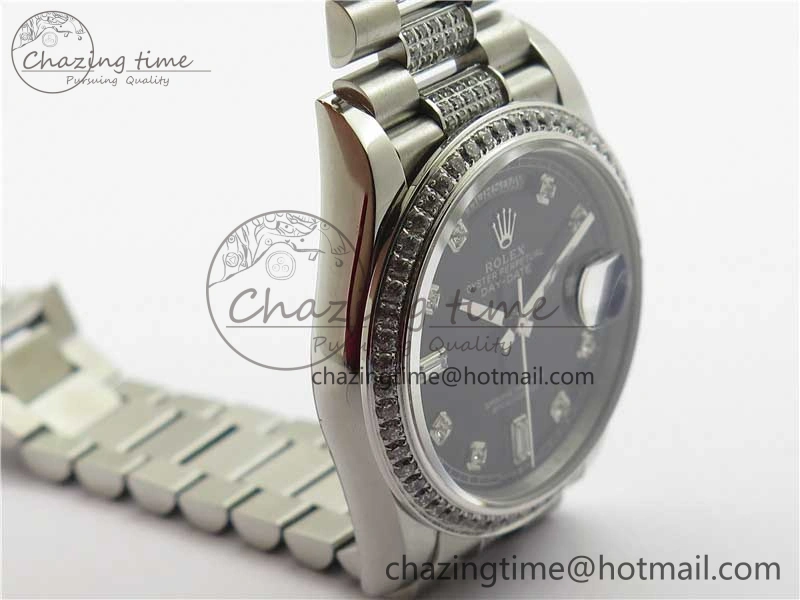 Day-Date 36mm 128239 SS Crystal BP Best Edition Black Crystal Marker Dial on SS President Bracelet A2836