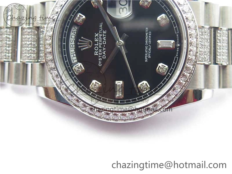Day-Date 36mm 128239 SS Crystal BP Best Edition Black Crystal Marker Dial on SS President Bracelet A2836