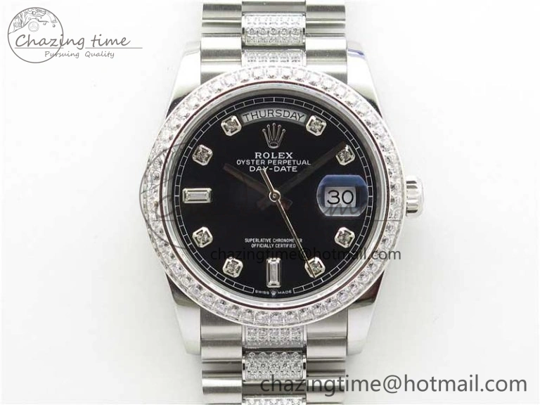 Day-Date 36mm 128239 SS Crystal BP Best Edition Black Crystal Marker Dial on SS President Bracelet A2836