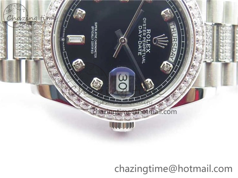 Day-Date 36mm 128239 SS Crystal BP Best Edition Black Crystal Marker Dial on SS President Bracelet A2836