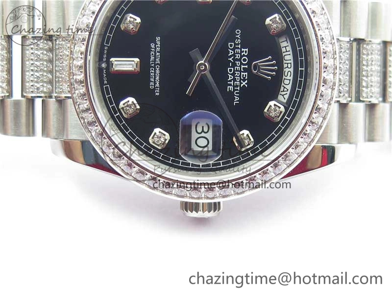 Day-Date 36mm 128239 SS Crystal BP Best Edition Black Crystal Marker Dial on SS President Bracelet A2836