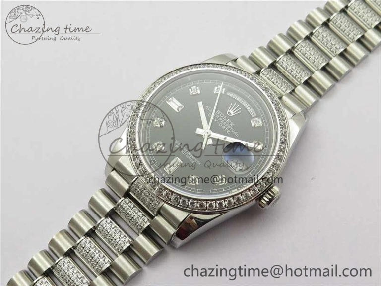Day-Date 36mm 128239 SS Crystal BP Best Edition Black Crystal Marker Dial on SS President Bracelet A2836