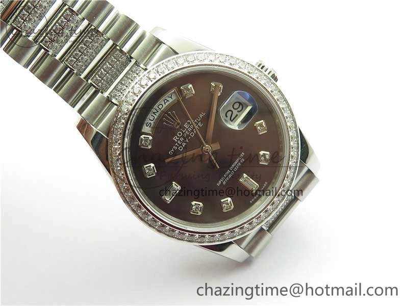 Day-Date 36mm 128239 SS Crystal BP Best Edition Black MOP Crystal Marker Dial on SS President Bracelet A2836