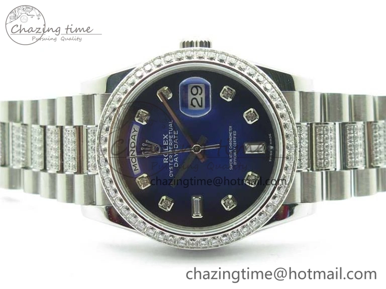 Day-Date 36mm 128239 SS Crystal BP Best Edition Blue Crystal Marker Dial on SS President Bracelet A2836