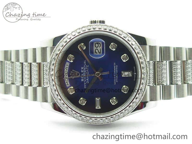 Day-Date 36mm 128239 SS Crystal BP Best Edition Blue Crystal Marker Dial on SS President Bracelet A2836