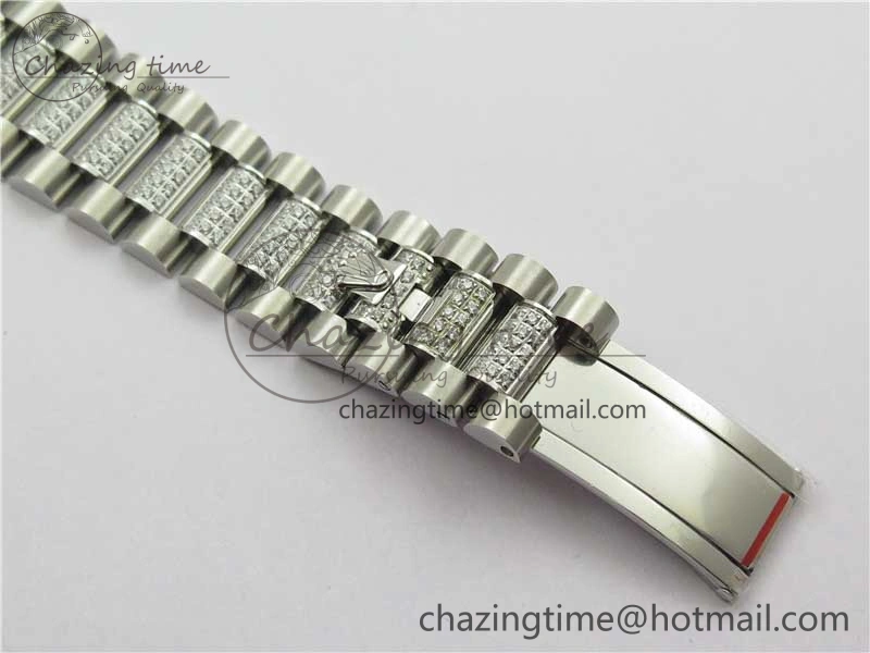 Day-Date 36mm 128239 SS Crystal BP Best Edition Blue Crystal Marker Dial on SS President Bracelet A2836