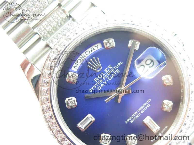 Day-Date 36mm 128239 SS Crystal BP Best Edition Blue Crystal Marker Dial on SS President Bracelet A2836