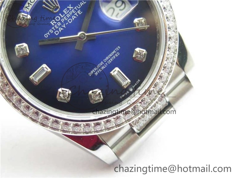 Day-Date 36mm 128239 SS Crystal BP Best Edition Blue Crystal Marker Dial on SS President Bracelet A2836